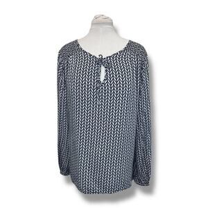 Dalia Collection Women’s Long Sleeve Keyhole Neck with String Tie Blouse